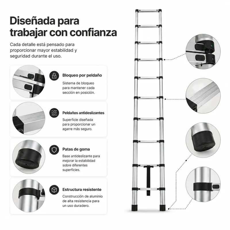 Escalera Telescópica De Aluminio Plegable 3,8 m