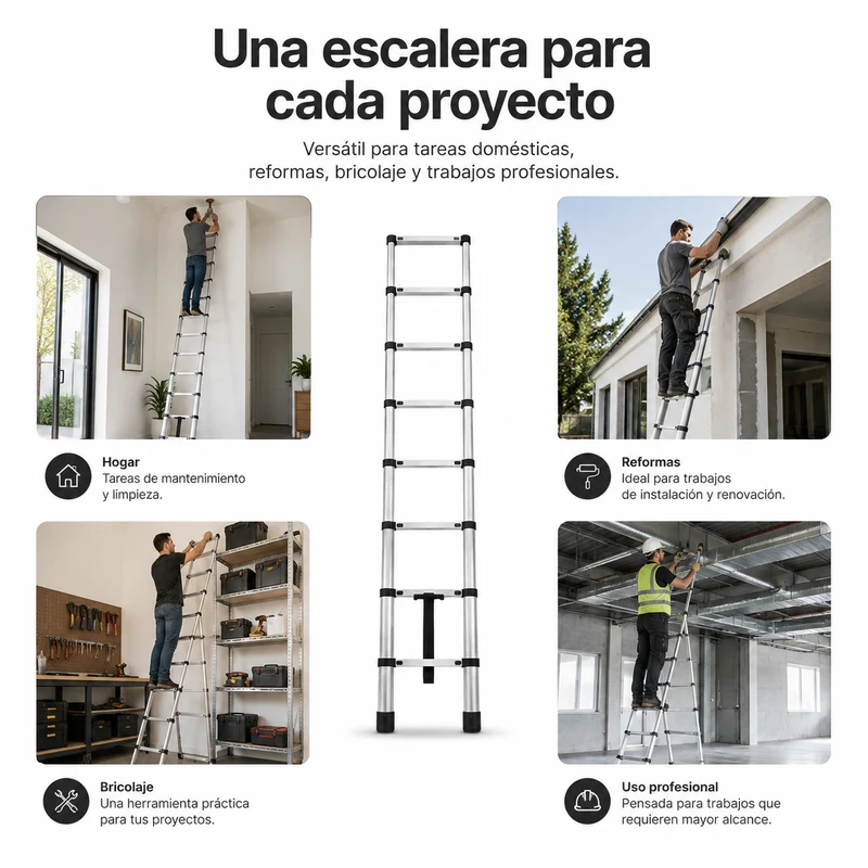 Escalera Telescópica De Aluminio Plegable 3,8 m