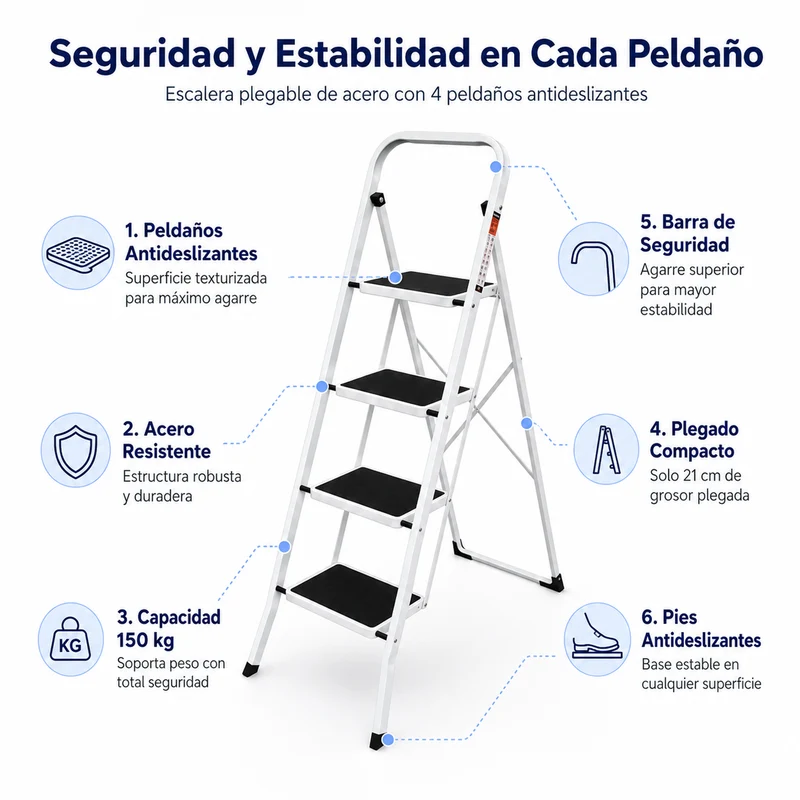 Escalera Plegable 4 Peldaños Con Plataforma Antideslizante