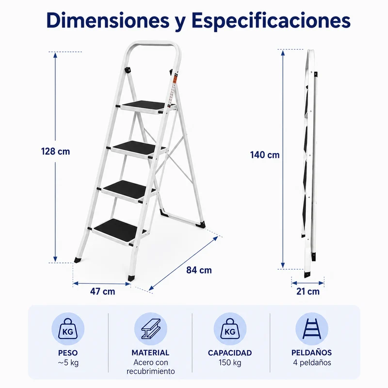 Escalera Plegable 4 Peldaños Con Plataforma Antideslizante