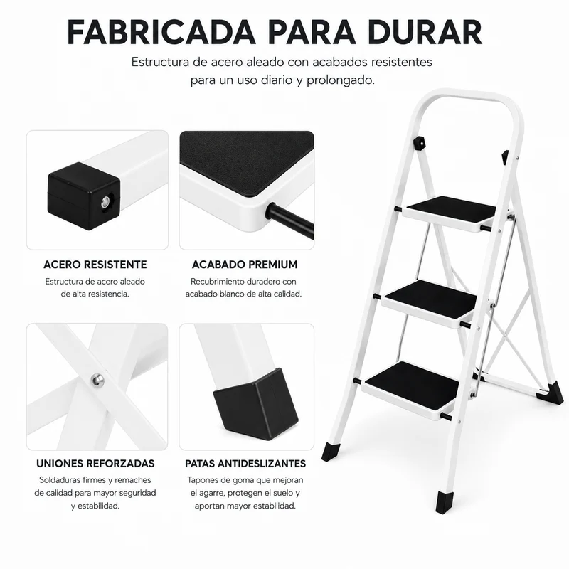 Escalera plegable con superficie antideslizante de 3 peldaños