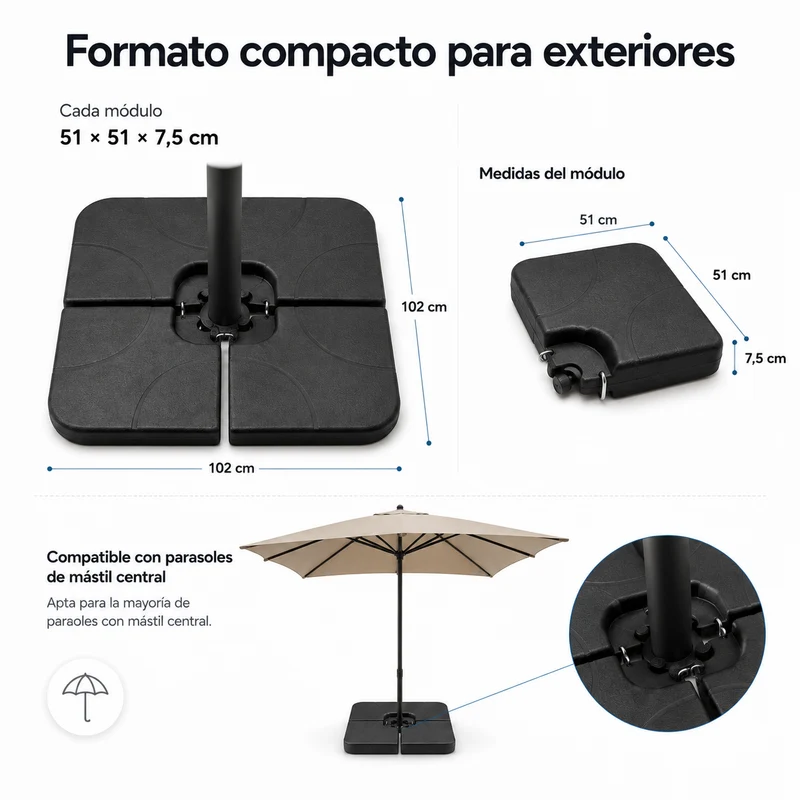 Base Modular Para Sombrilla 4 Piezas Rellenable Negro