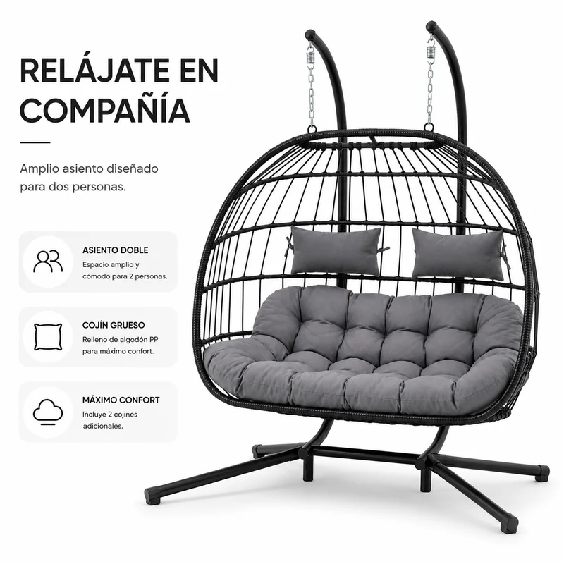 Silla Colgante Doble Huevo 2 Personas Gris