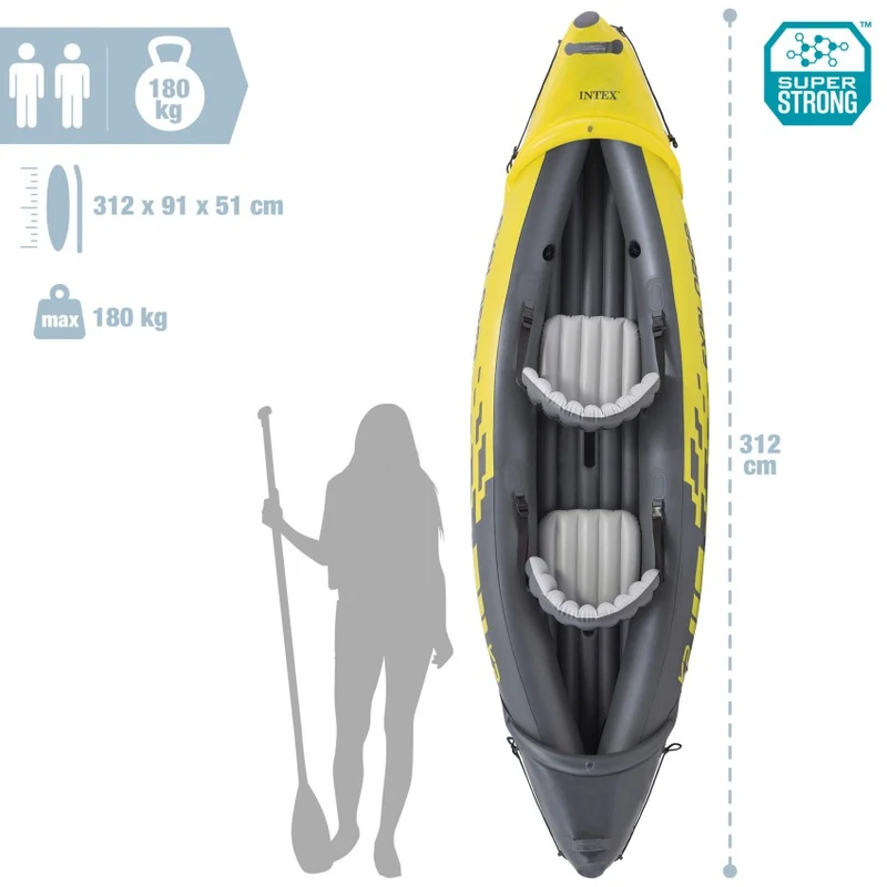 Intex Explorer K2 Inflatable Kayak 2 Person Yellow 312cm