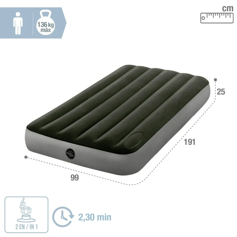 Intex Downy Colchón Hinchable Individual Fiber-Tech 99x191 cm Gris