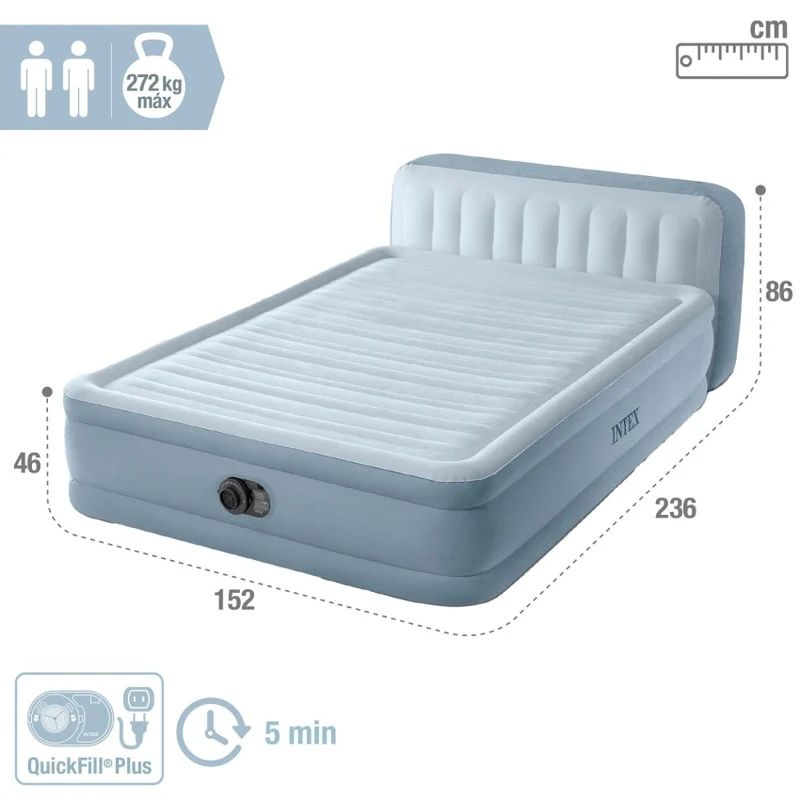 INTEX Dura-Beam Deluxe Colchón Hinchable Doble con Cabecero 152x236cm
