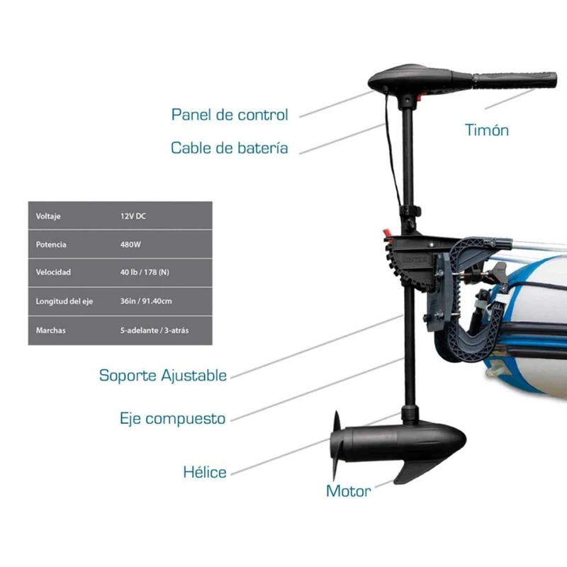 Intex Motor Fueraborda Eléctrico 12V 420W para Barcas Hinchables