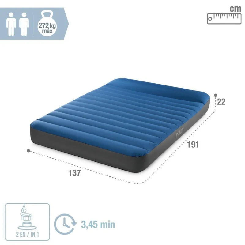 Intex Colchón Hinchable Doble Camping Mattress TPU 137x191cm