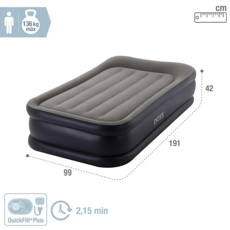 Intex Dura-Beam Plus Deluxe Pillow Rest Colchón Hinchable Individual 99x191x42 cm
