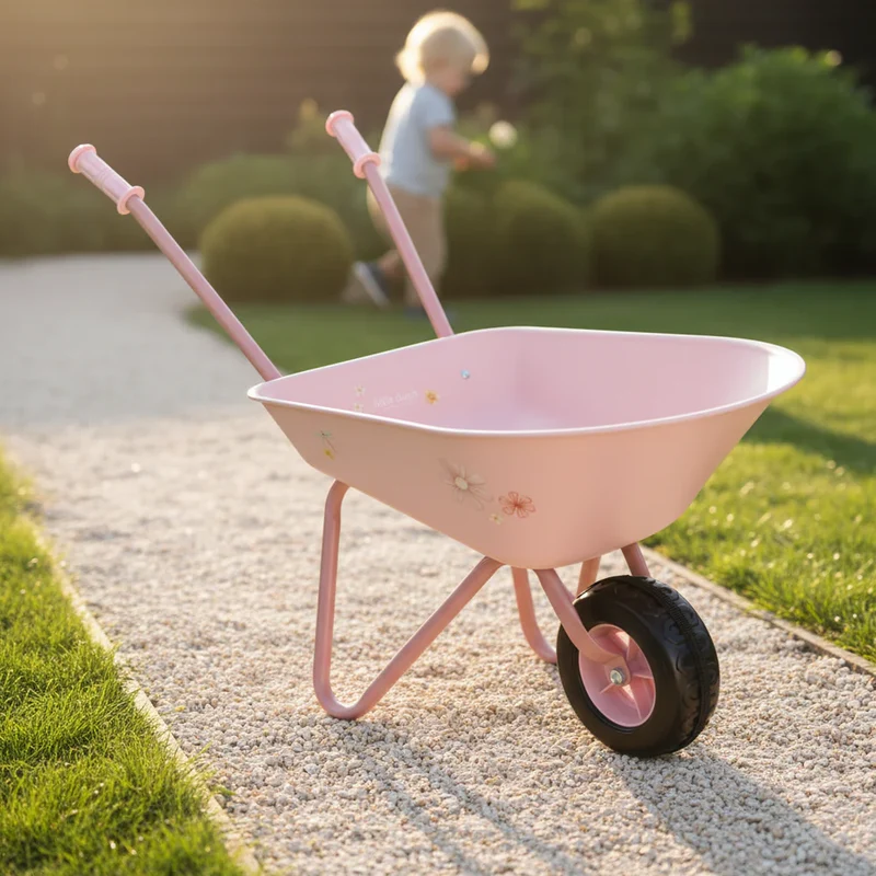 Kinder Gartenset Rosa mit Schubkarre, Eimer & Schaufel