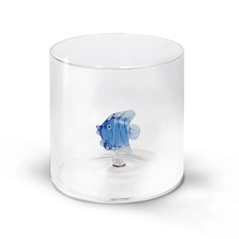 Bicchiere in Vetro Borosilicato con Soggetto Interno D 8cm Pesce Azzurro Wd Lifestyle