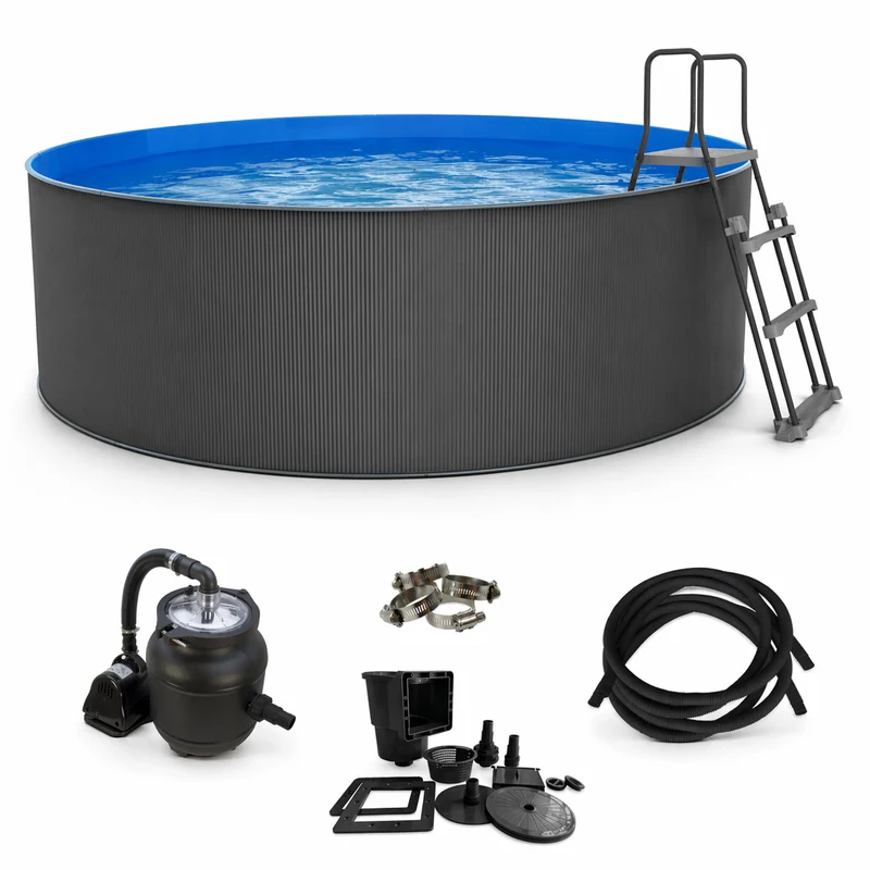 Piscina elevada sin obra de acero redonda antracita