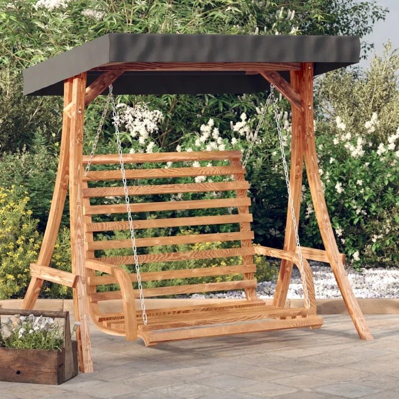 Schommelbank Met Luifel Vurenhout Met Teak Afwerking