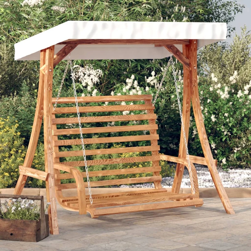 Schommelbank Met Luifel Vurenhout Met Teak Afwerking