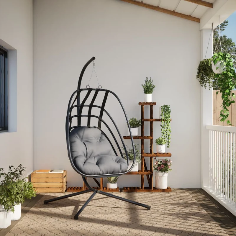 Hangende Egg Chair Met Standaard Antraciet Staal