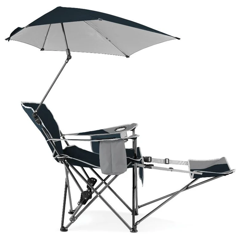Sport-Brella Verstelbare Campingstoel - Visstoel - Strandstoel met Parasol - Blauw - Tweedekans