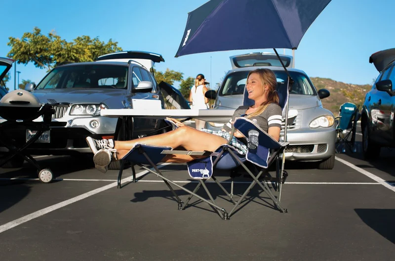 Sport-Brella Verstelbare Campingstoel - Visstoel - Strandstoel met Parasol - Blauw - Tweedekans