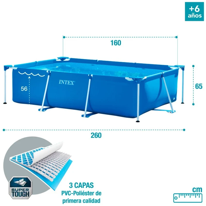 Intex Piscina Desmontable Metal Frame 260x160x65cm 2282L Azul