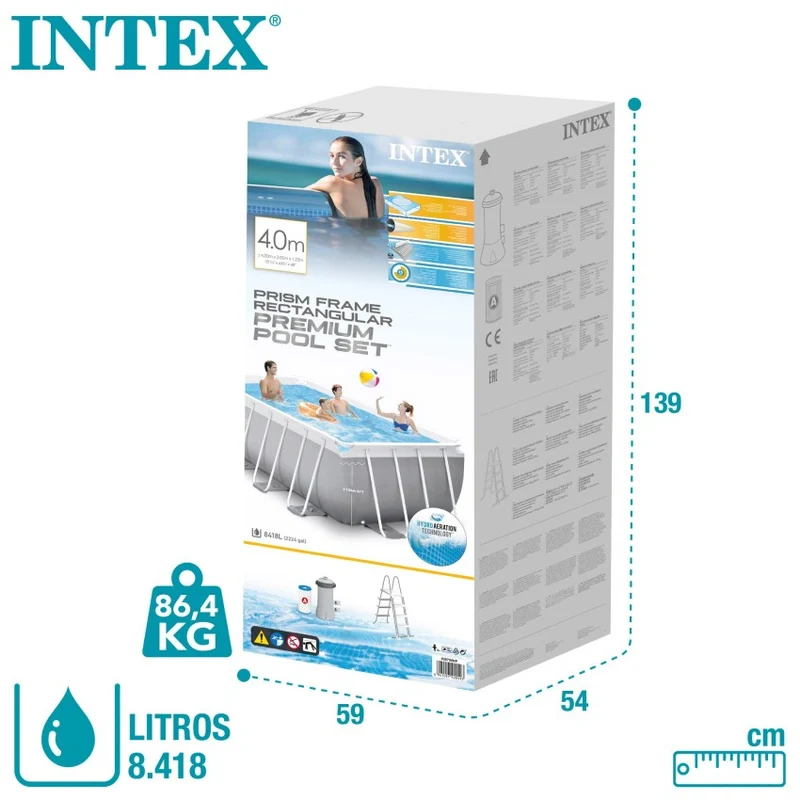 Intex Piscina Desmontable Rectangular Prism Frame 400x200x122cm con Depuradora