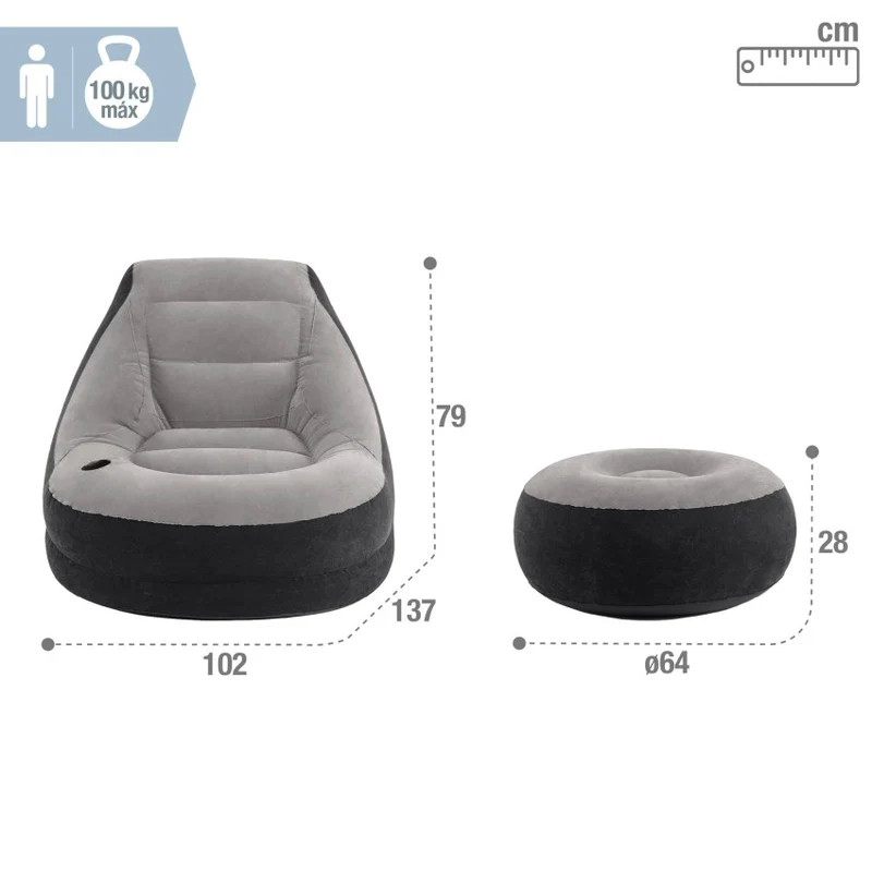 Intex Ultra Lounge Sillón Hinchable con Reposapiés Gris