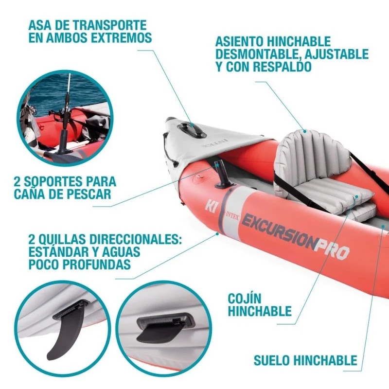 Intex Excursion Pro Kayak Hinchable Individual 305cm Rojo