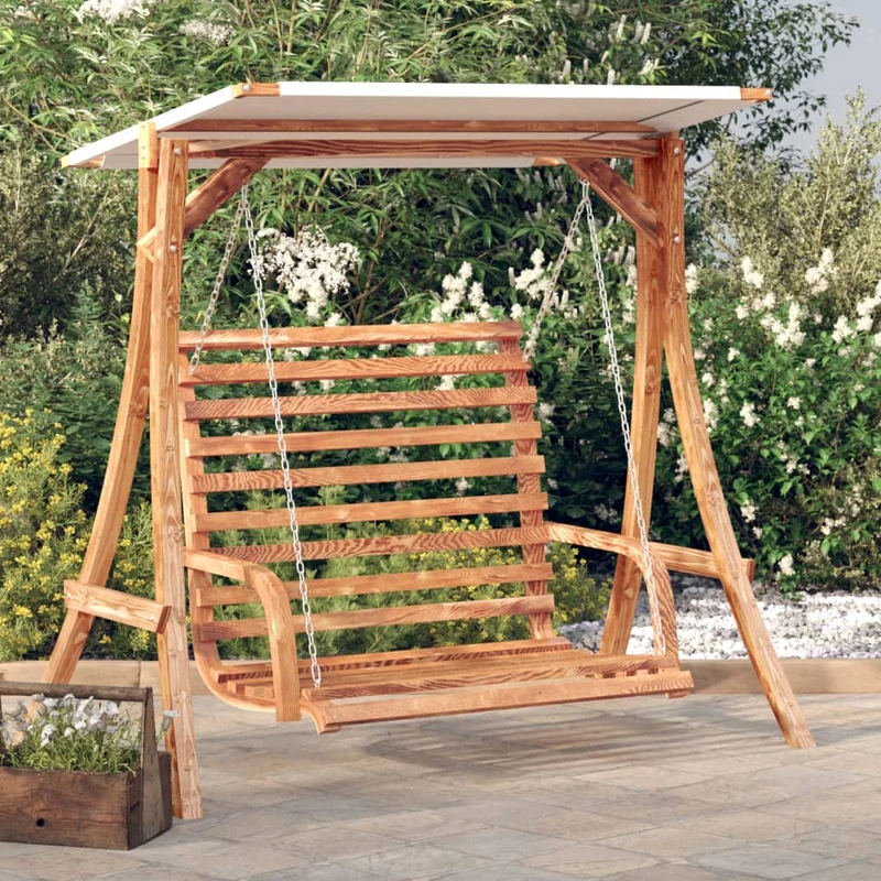Schommelbank Met Luifel Vurenhout Met Teak Afwerking