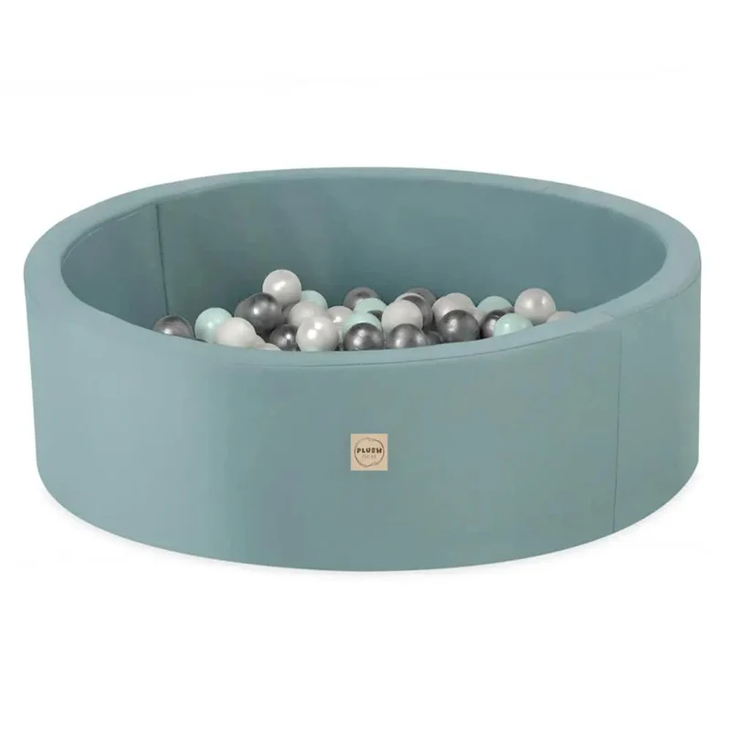 Piscine à balles extérieure - ronde 90x30 cm, verte imperméable ( 200 balles menthe, argent, perle)– Plush Nest