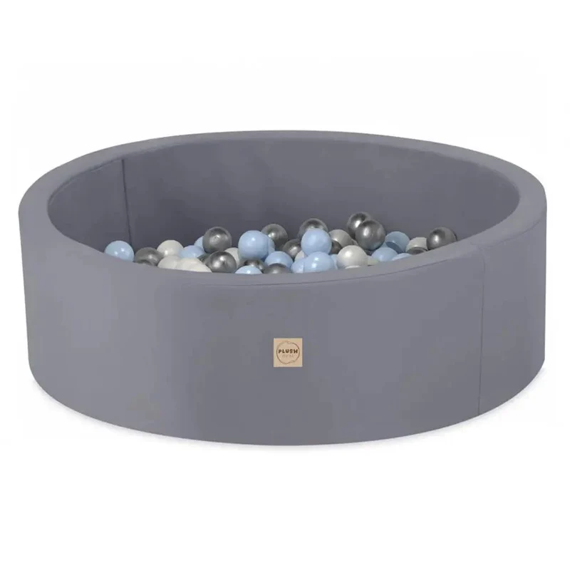Piscine à balles extérieure - ronde 90x30 cm, grise imperméable ( 200 balles argent, bleu)– Plush Nest