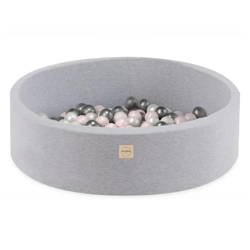 Piscine à balles - ronde 90x30 cm, gris clair en coton (+ 200 boules rose perle argent, perle) – Plush Nest