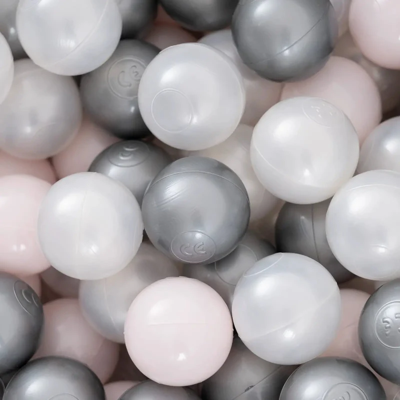 Piscine à balles - ronde 90x30 cm, gris clair en coton (+ 200 boules rose perle argent, perle) – Plush Nest