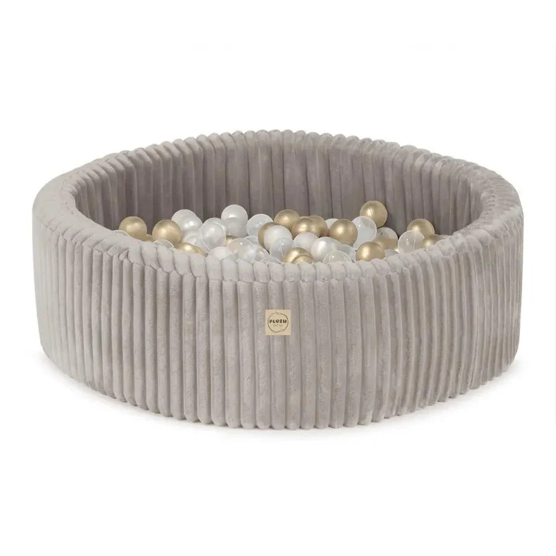 Piscine à balles - ronde 90x30 cm, beige Puffy Lamell (+ 200 boules dorées, perle, transparentes ) – Plush Nest