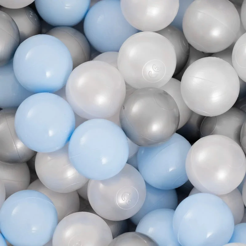 Piscine à balles - ronde 90x30 cm, gris clair en coton (+ 200 boules bleu clair, argent, perle) – Plush Nest