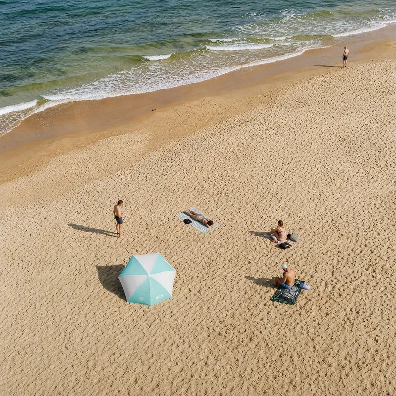 NILS Pop-up 2-in-1 Strandparasol en Windscherm - Mintblauw/Grijs
