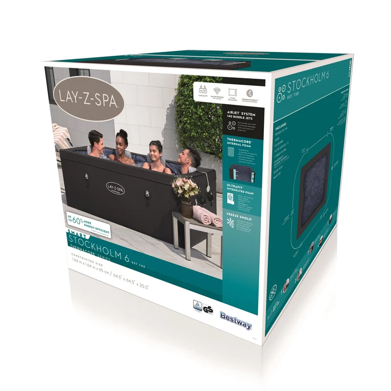 Lay-Z-Spa Stockholm Energy-Efficient Smart AirJet™ – Opbouw spa voor 4-6 personen met app-bediening