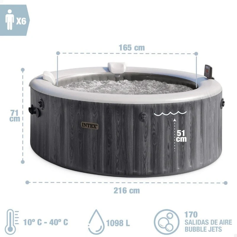 Intex PureSpa Greywood Deluxe opblaasbare spa, 4 persoons
