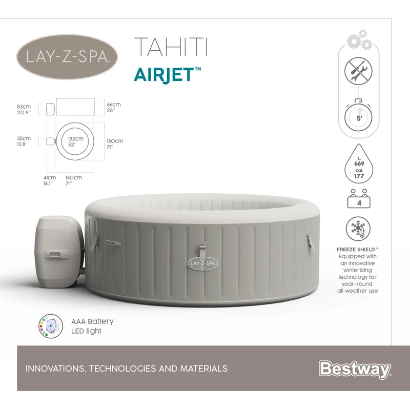Lay-Z-Spa Tahiti AirJet opblaasbare spa, 4 persoons