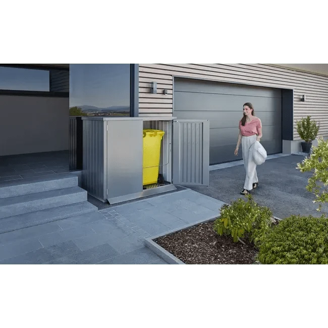 Biohort – Alex contenedor doble de cubos de basura modular con ruedas Plata metálica