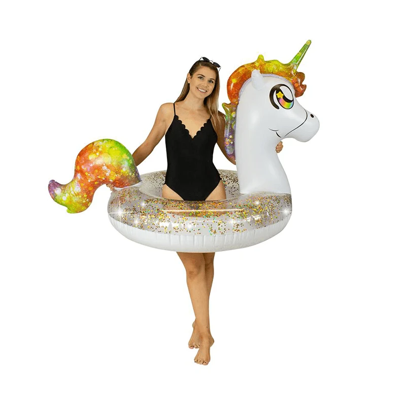 Tube de nage licorne arc-en-ciel scintillante