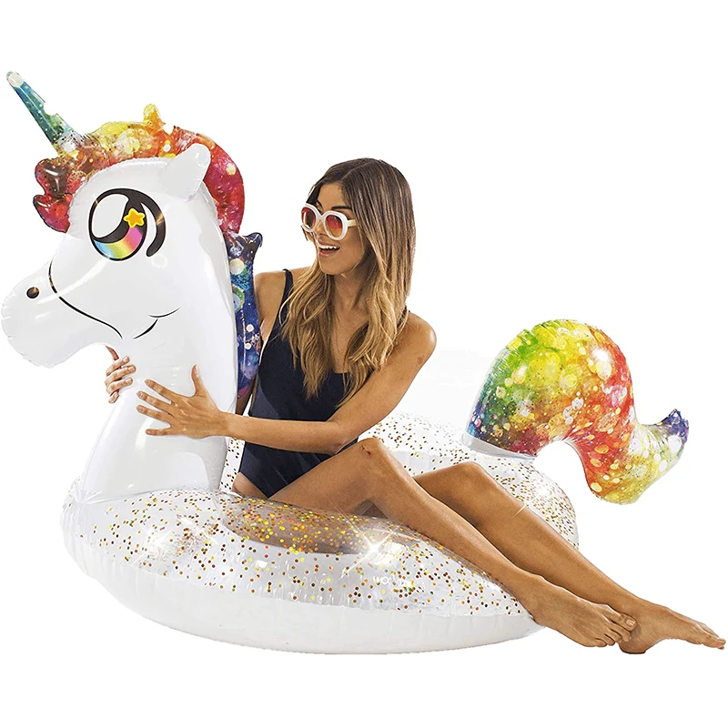 Tube de nage licorne arc-en-ciel scintillante