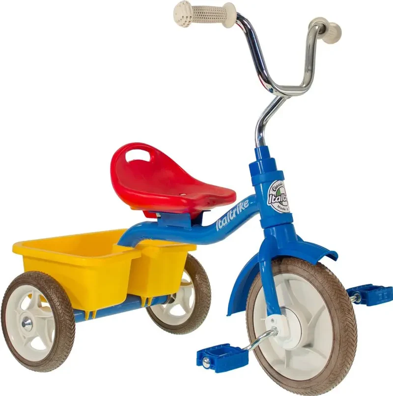 Tricycle Transporter Colorama Bleu Italtrike Pour Enfants 2-5 Ans Châssis Métal Robuste Guidon Chromé