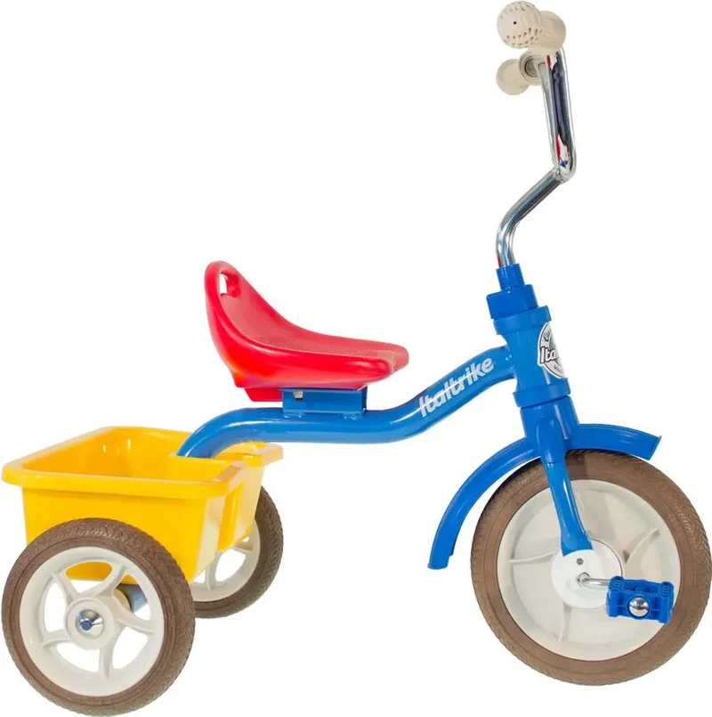 Tricycle Transporter Colorama Bleu Italtrike Pour Enfants 2-5 Ans Châssis Métal Robuste Guidon Chromé