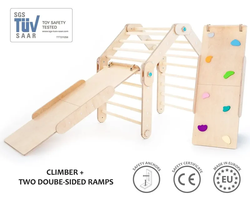 Triangle de Pikler Naturel Modifiable Avec Deux Rampes - Happymoon