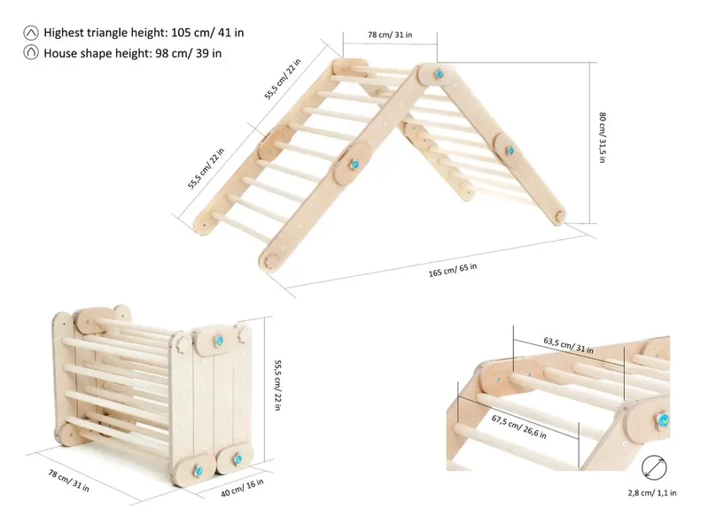 Triangle de Pikler Naturel Modifiable Avec Deux Rampes - Happymoon