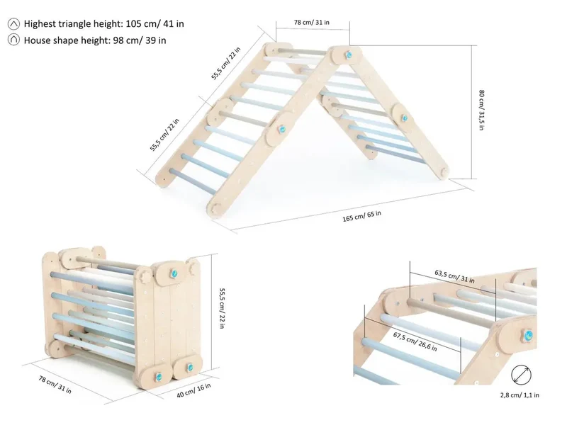 Grimpeur Bleu Avec Rampe, Triangle Transformable - Happymoon