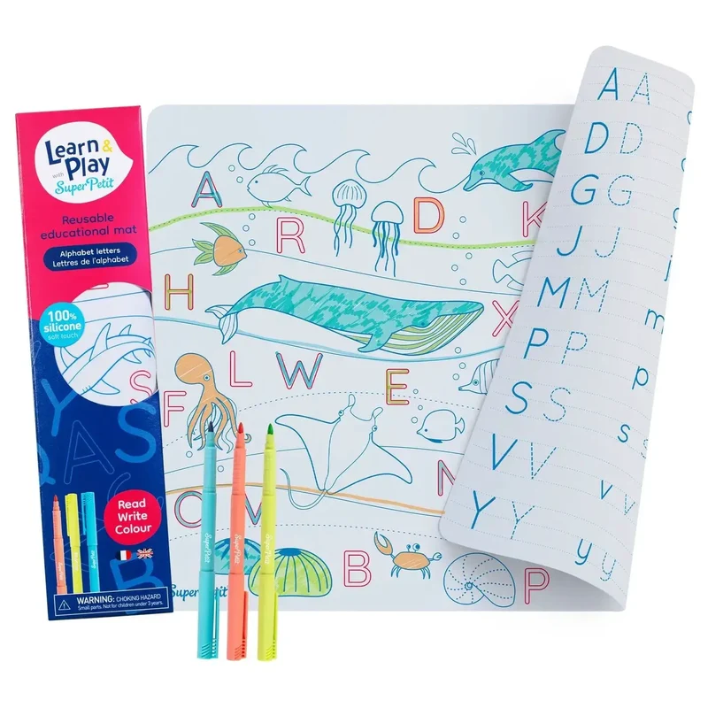 Set en silicone pédagogique ABC OCEAN 3 feutres inclus - SuperPetit