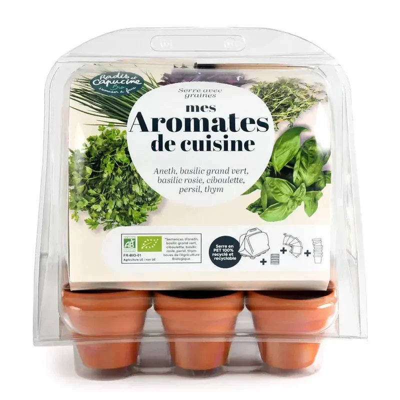 Mini serre de jardinage aromatiques à semer - Radis et Capucine