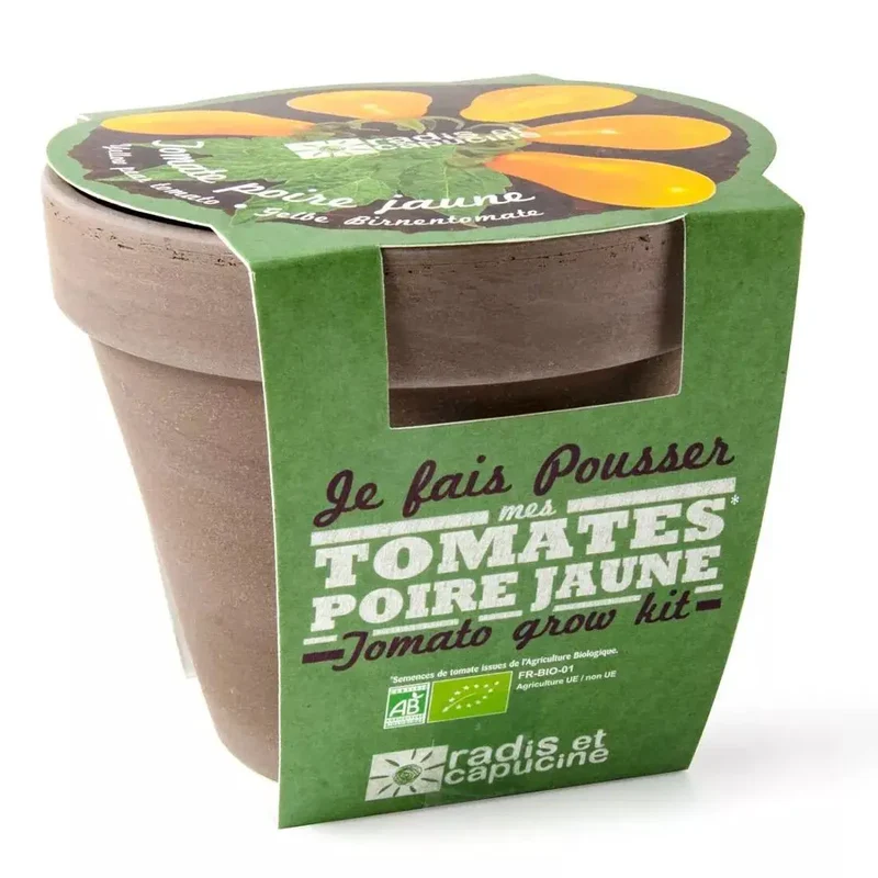 Pot Terre cuite Basalte 13cm - Tomate poire jaune Bio - Radis et Capucine
