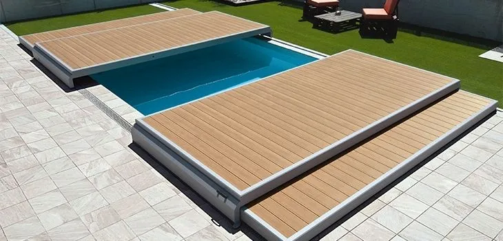 Deckwell zwembad afdekking en terras in 1 - Zand - 1200 cm x 500 cm