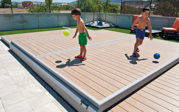 Deckwell zwembad afdekking en terras in 1 - Zand - 1200 cm x 500 cm