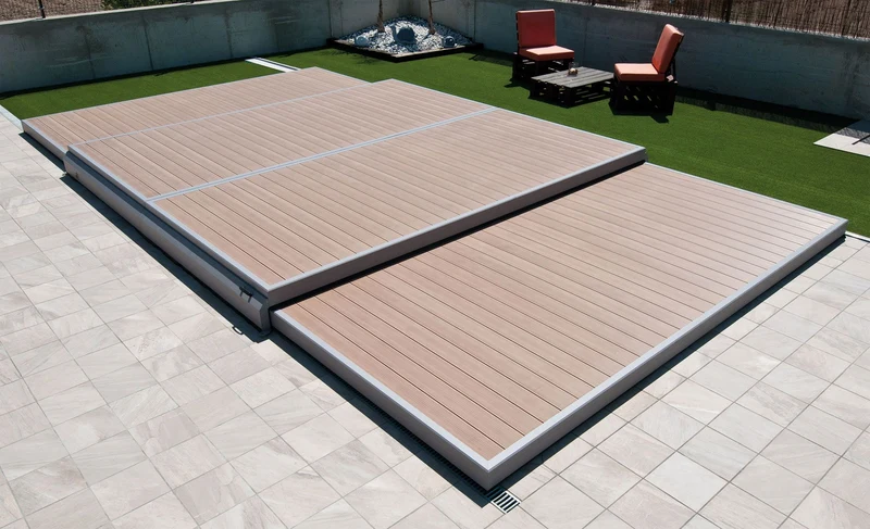 Deckwell zwembad afdekking en terras in 1 - Zand - 1200 cm x 500 cm